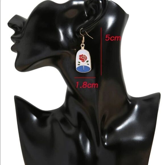 Halloween Y2K Disney Beauty and the Beast Magical Rose Charm Drop Earrings - Picture 4 of 5